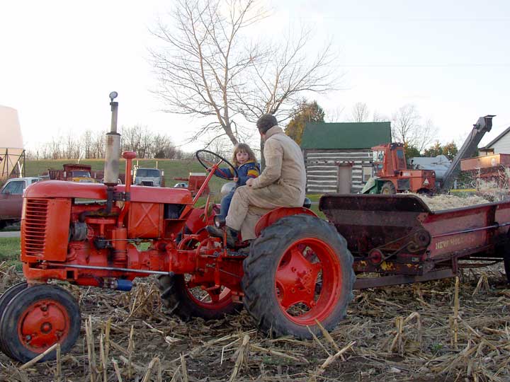 pulling manure spreader